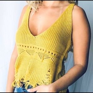 NWT Mustard Fringe Crop Top. Size M/L